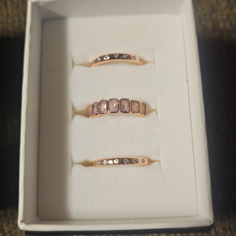 Rose Gold and Purple Women's Ring Trio